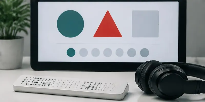 Braille controls and headphones beside an accessible interface