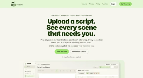 IntiSafe encrypted workspace website and script breakdown interface