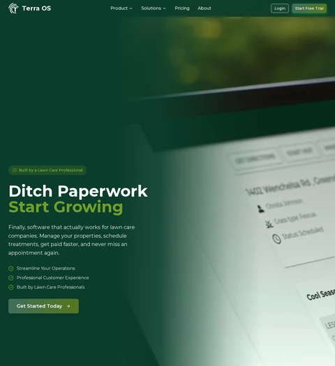 Terra OS lawn care business software website homepage