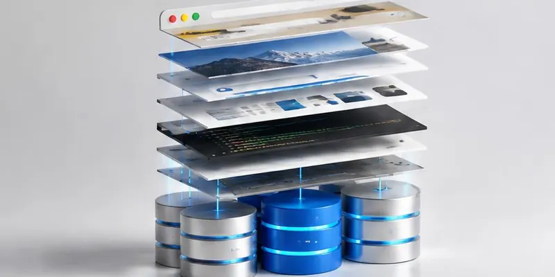 Layered browser interfaces above database cylinders