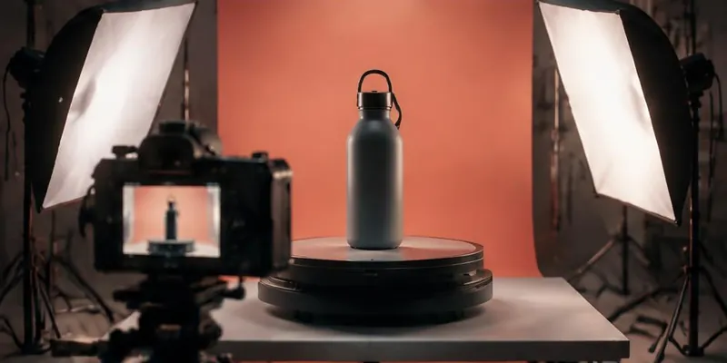 Camera recording a product on a rotating platform