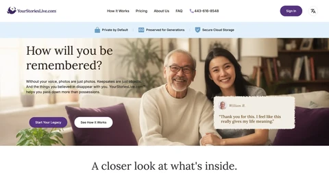 YourStoriesLive digital legacy platform homepage