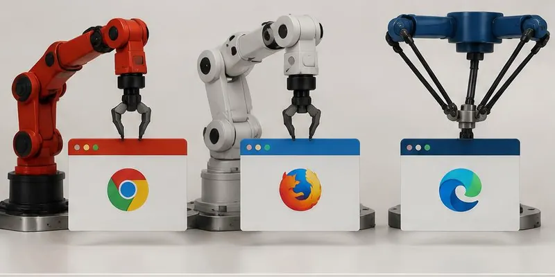 Three robotic browser-testing stations